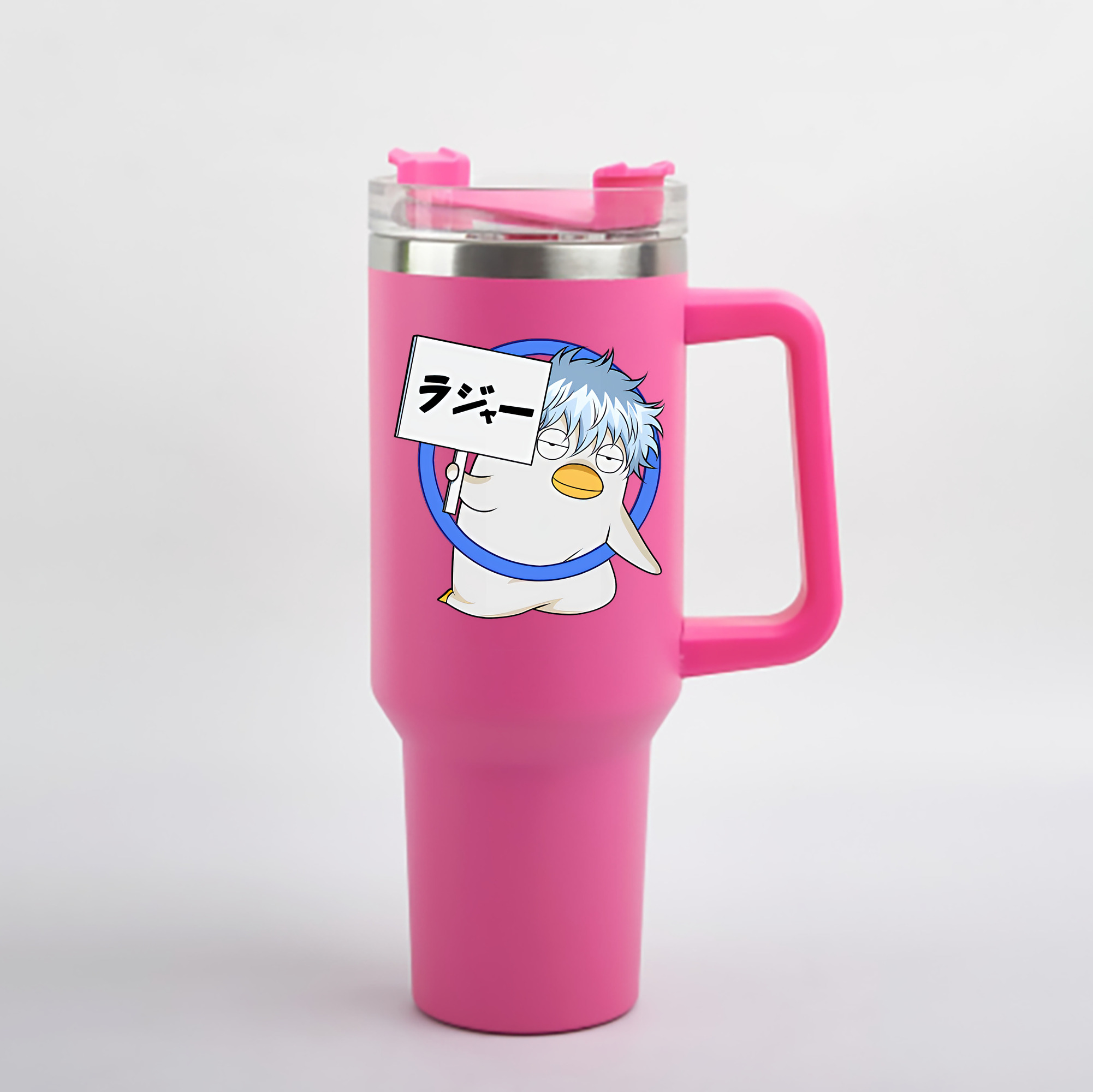 （画像用） ぎんたま 坂田銀時（さかたぎんとき） 神楽 志村新八（しむら しんぱち） GINTAMA Sakata Gintoki Kagura Shimura Shinpachi 1200mL車用タンブラー - クリスタルステッカー（プラスチックストロー付き）